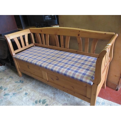 602 - Solid Pine Settle with Upholstered Cushion.