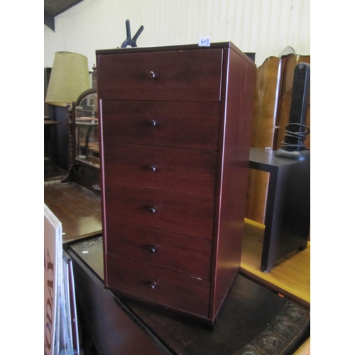 603 - Modern 6 Drawer Slim Chest of Mahogany Effect Drawers.