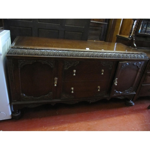 608 - Solid Oak Sideboard with Double Cupboards & Two Drawers.