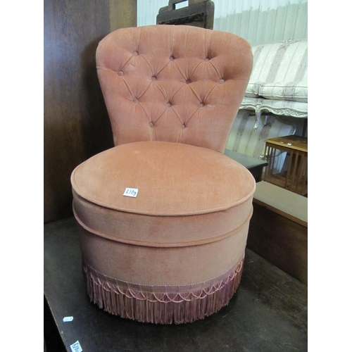 610b - Pink Velour Button Backed Bedroom Chair.