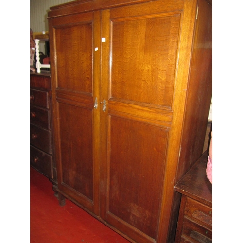 611 - Oak Double Door Gents Wardrobe with Labelled Shelving & Inner Mirror.