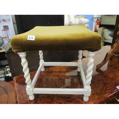 614 - Oak Barley Twist Legged Stool with Upholstered Top.