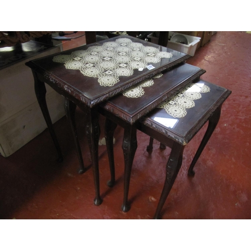 628 - Nest of Three Mahogany Glass Topped Tables.