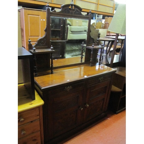 638 - Carved Mahogany Mirror Backed Sideboard with Two Cupboards & 2 Drawers.