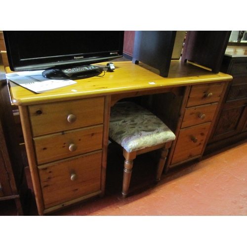 640 - Solid Pine Dressing Table with Upholstered Topped Dressing Table Stool.