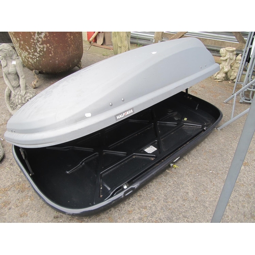 649 - Halfords Roof Box with Straps, Clamps & Key.