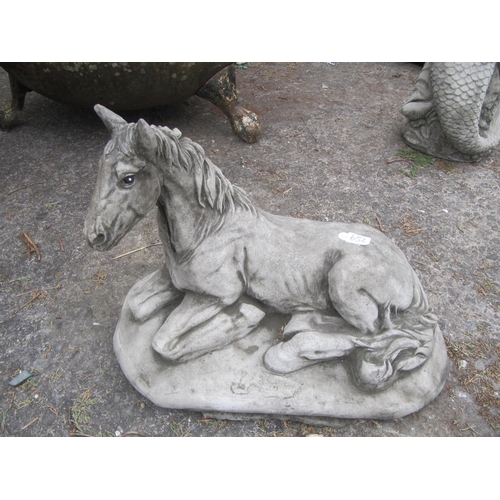 652 - Concrete Garden Laying Horse Figure.