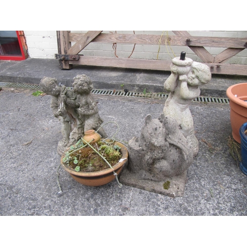 659 - Quantity of Concrete Garden Ornaments & Terracotta Hanging Basket.