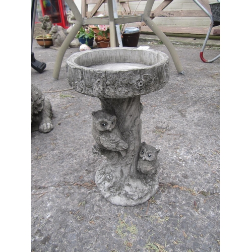 664 - Concrete Tree Stump Bird Bath with Owls.