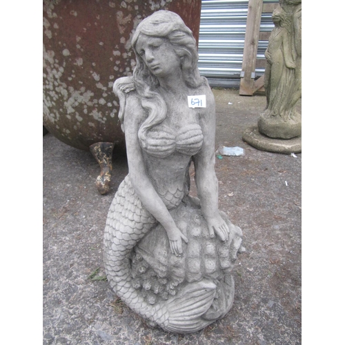 671 - Concrete Garden Mermaid Figure.