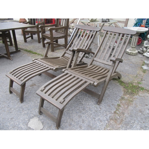 671a - Two Wooden Garden Sun Loungers.