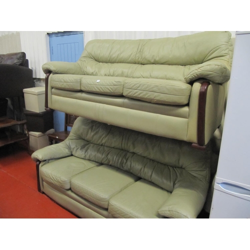 678 - Pair of Sage Green Three Seater Leather Sofas.