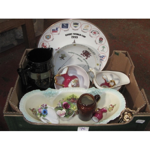 76 - Small Box of Assorted China, Commemorative Plates etc.