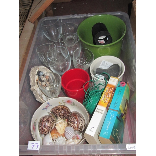 77 - Box to Include Sea Shells, Jardiniere's, Glass Ware etc.