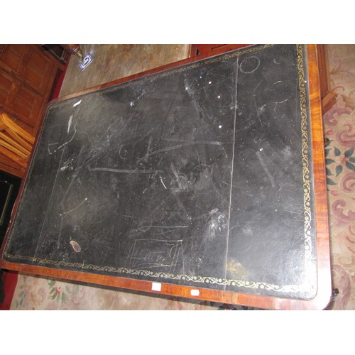 545 - Large 2 Drawer Mahogany Leather Inlaid Topped Desk - Drawers Missing some marks to top.