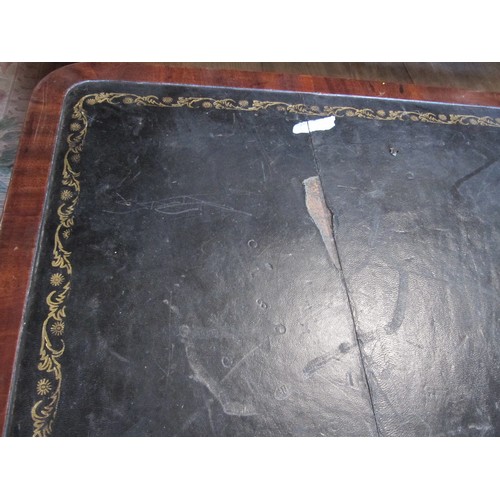 545 - Large 2 Drawer Mahogany Leather Inlaid Topped Desk - Drawers Missing some marks to top.