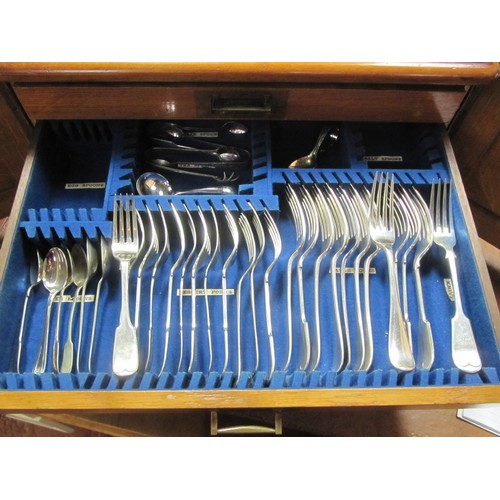 550 - Oak Three Drawer Canteen Box of Assorted Cutlery.