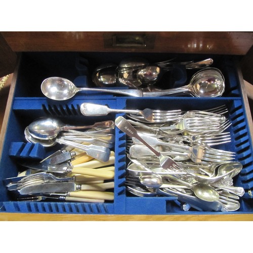 550 - Oak Three Drawer Canteen Box of Assorted Cutlery.