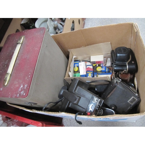 101 - Box of Vintage Cameras to Include Astro 8mm Projector in Case, Aguila Agiflash, Super Swinger, Squar... 