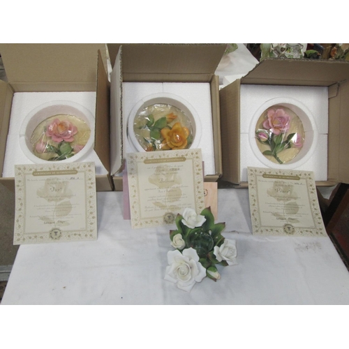 109 - Three Boxed Capodimonte Limited Edition England’s Rose Plates in Commemoration of Diana Princess of ... 