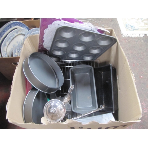 111 - Box of Kitchen Pots, Pans & Trays.