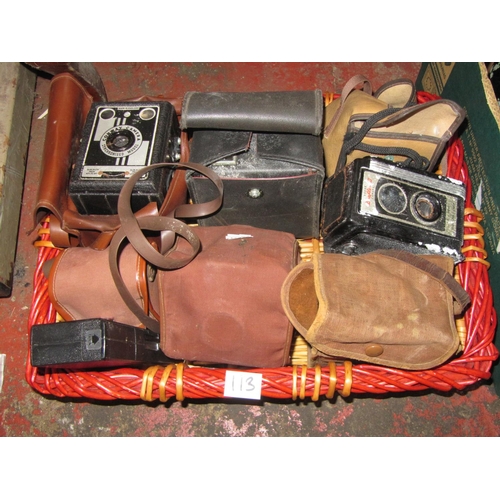 113 - Box of Vintage Cameras - Kodak Dualflex II, Brownie Jr, Ilford Envoy, Lightmaster 2000, Brownie Six ... 