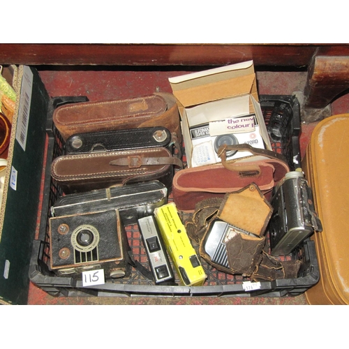 115 - Box of Vintage Cameras  - Ilfomatic Super 100 in Box, Coronet Rapide, Roadside Witness, Halina Micro... 