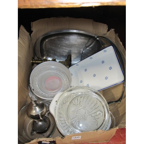 120 - Box of Kitchenware & Plated Part Tea Service.