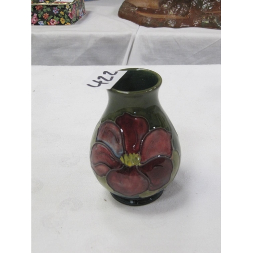 422 - Moorcroft Green Ground Clematis Baluster Vase with Remnants of Paper Label c.1970’s.