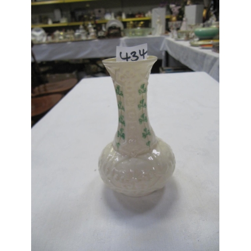 434 - Belleek Shamrock Bud Vase 2nd Green Stamp.