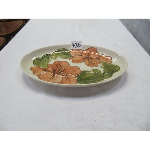 436 - Moorcroft Cream Ground Hibiscus Oval Dish with Walter Moorcroft Initials & Impressed Marks to Base L... 