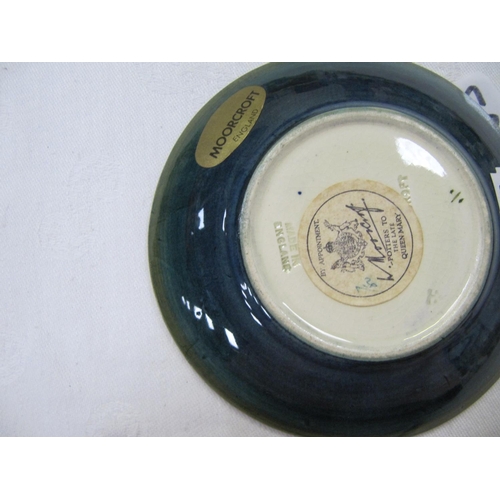 437 - Moorcroft Green Ground Hibiscus Pin Dish with Original Moorcroft Label & Paper Label & Impressed Mar... 