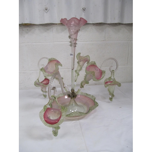 441 - Large Victorian Ruby & Vaseline Glass Seven Branch Epergne - Some glass swirl ends broken & one bask... 