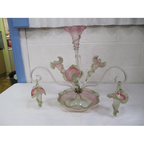 441 - Large Victorian Ruby & Vaseline Glass Seven Branch Epergne - Some glass swirl ends broken & one bask... 