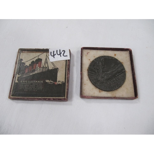 442 - WWI 1915 Boxed RMS Lusitania Sinking Replica Goetz Medal in Original Box.