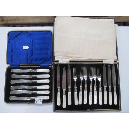 456 - Two Boxed Sets of Cutlery with Mother of Pearl Handles - One pastry knives & forks, one butter knive... 