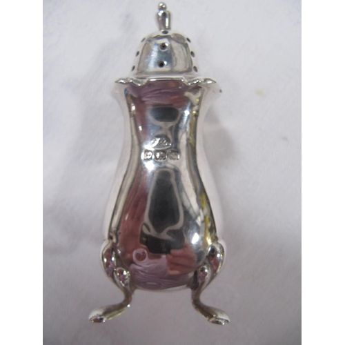 457 - Hallmarked Silver Three Piece Cruet Set with original Blue Glass Liner & Spoon.