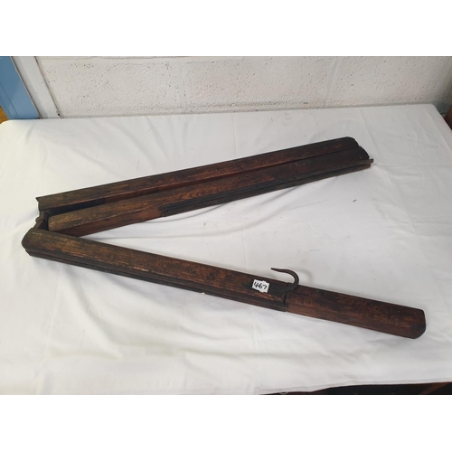 467 - Georgian Ash and Iron Folding Ladder, Hinged in Two Sections with Hooks at The Top.