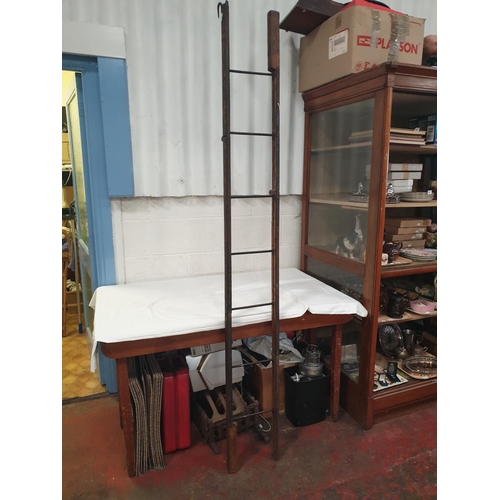 467 - Georgian Ash and Iron Folding Ladder, Hinged in Two Sections with Hooks at The Top.