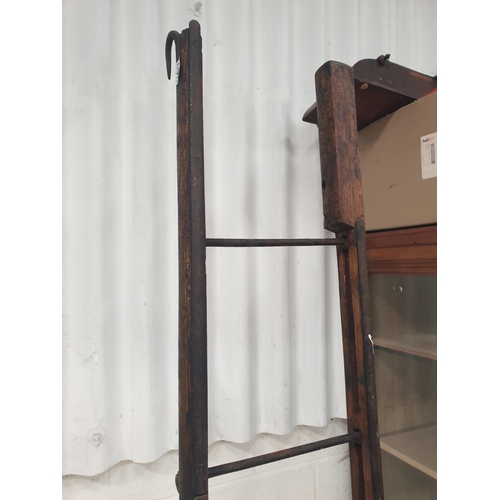 467 - Georgian Ash and Iron Folding Ladder, Hinged in Two Sections with Hooks at The Top.