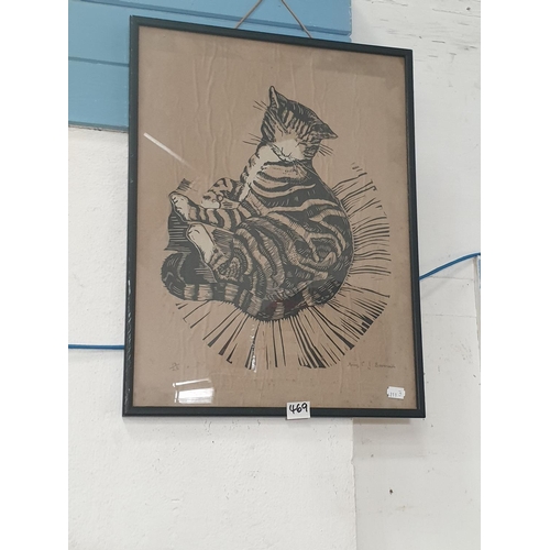 469 - Vintage Limited Edition Print (13-25) Cat Print Signed Marian E J Bramwell.