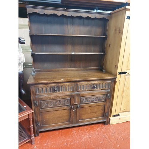 542 - Solid Oak Closed Back Dresser over Two Drawers & Double Doors.