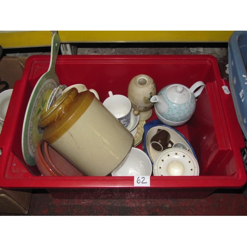 62 - Box to Include earthen Ware Jar, Royal Doulton Bunnykins Mug & Other China.