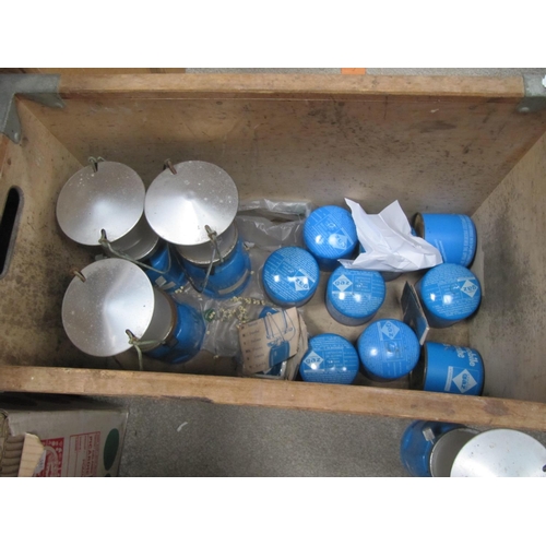 98 - Wooden Crate & Selection of Gas Lamps & Camping Gas Canisters.