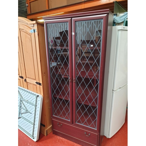 530 - Modern Two Door Glazed 4 Shelf Mahogany Bookcase over Single Drawer.