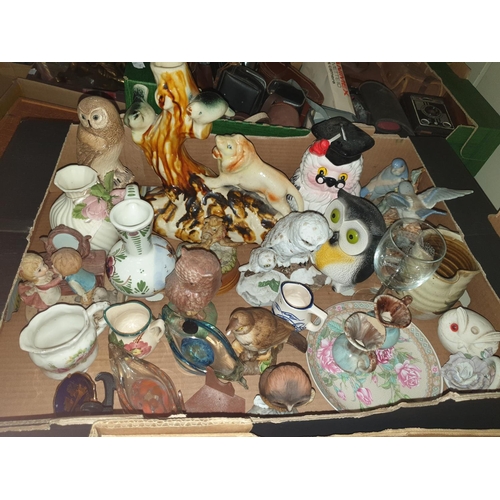 51 - Box of Figures, Owls, Jug, Vase etc.