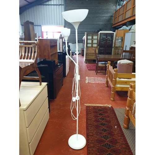 576 - White Based Standard Lamp with Two Branch Uplighters.