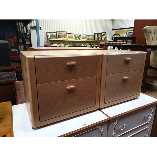 593 - Pair of Two Drawer Beech Effect Bedside Cabinets.