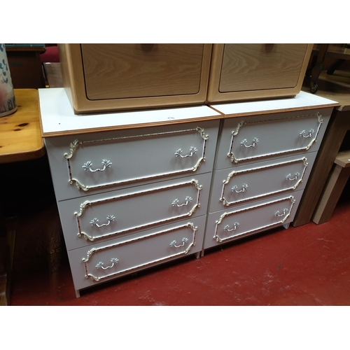 594 - Two Sets of White 3 Drawer Chest of Drawers.