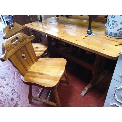 597 - Solid Pine Dining Table & Four Matching Chairs.